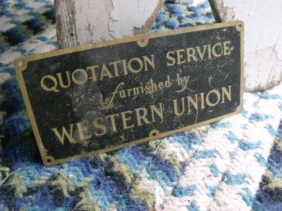   Brass Arts & Crafts Era Sign Western Union Quotation Services  