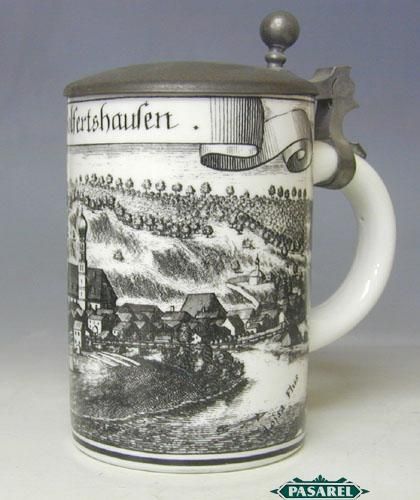 Vintage Ceramic Pewter Lidded Beer Stein Germany 1960s  