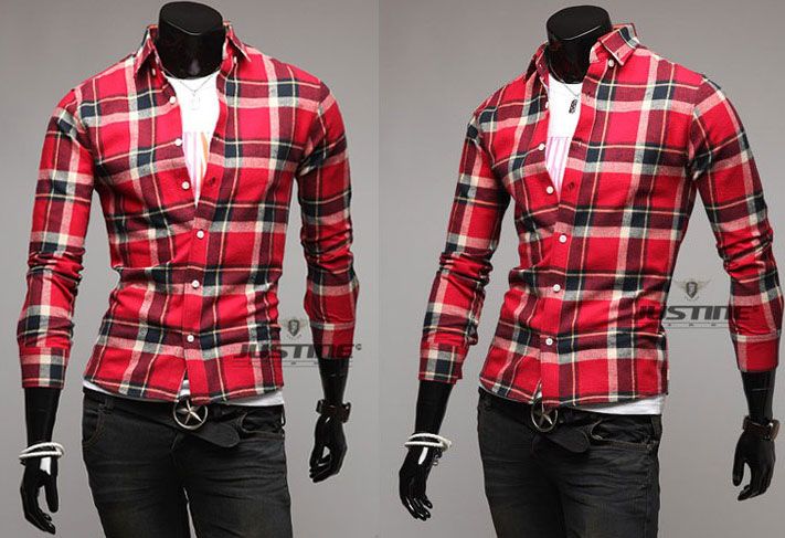 New Mens Luxury Casual Gird Slim Fit Stylish Dress Shirts 12 Color 4 