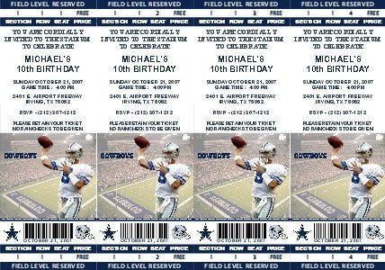 12 Dallas Cowboys Birthday Ticket Invitations  