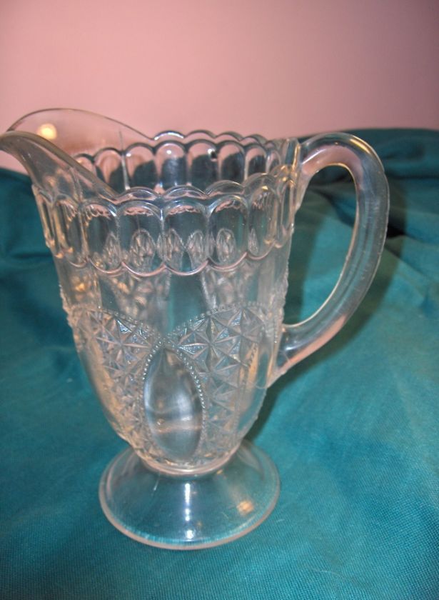 Antique Pressed Glass Crystal Pedestal 24 OPZ Pitcher Diamonds 