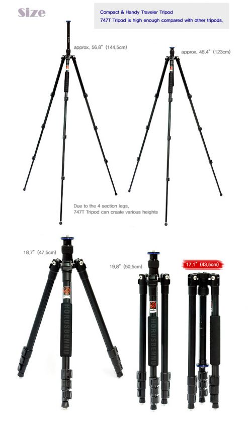 NEW HorusBennu Camera Tripod 747T Traveler (56) w/ BallHead LX 1T for 