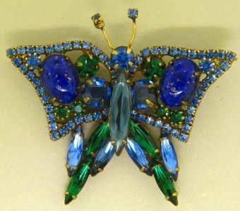 Confetti Lapis Emerald Sapphire RHINESTONE Butterfly VINTAGE FIGURAL 