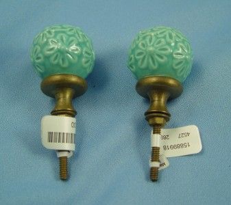 ANTHROPOLOGIE CABINET, DRESSER KNOBS, AQUA FLOWER DESIGN, BRASS 