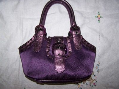 Isabella Fiore Purple Leather Ruffled Trim Metallic & Crystals Evening 