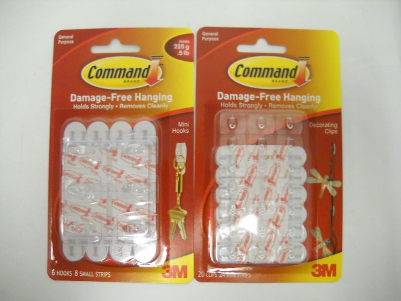 3M COMMAND MINI HOOKS & DECORATING CLIPS NEW  