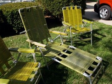 Mid Century Modern Patio Avocado Green Lawn Chairs Lounger Vintage 