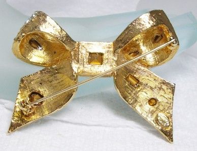 KENNETH JAY LANE KJL Rhinestone Encrusted Bow Shape Pin Brooch 2 1/4 