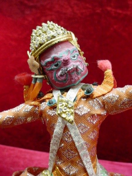   1960s K.J. THAI COSTUME DOLL Thailand KHON MASK Handmade WARRIOR