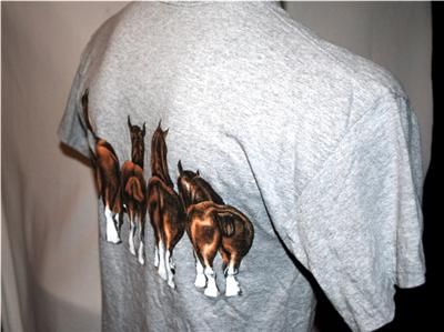 HORSES T SHIRT CLYDEDALES LOOKING FRONT AND THEIR BACK ENDS ON BACK 