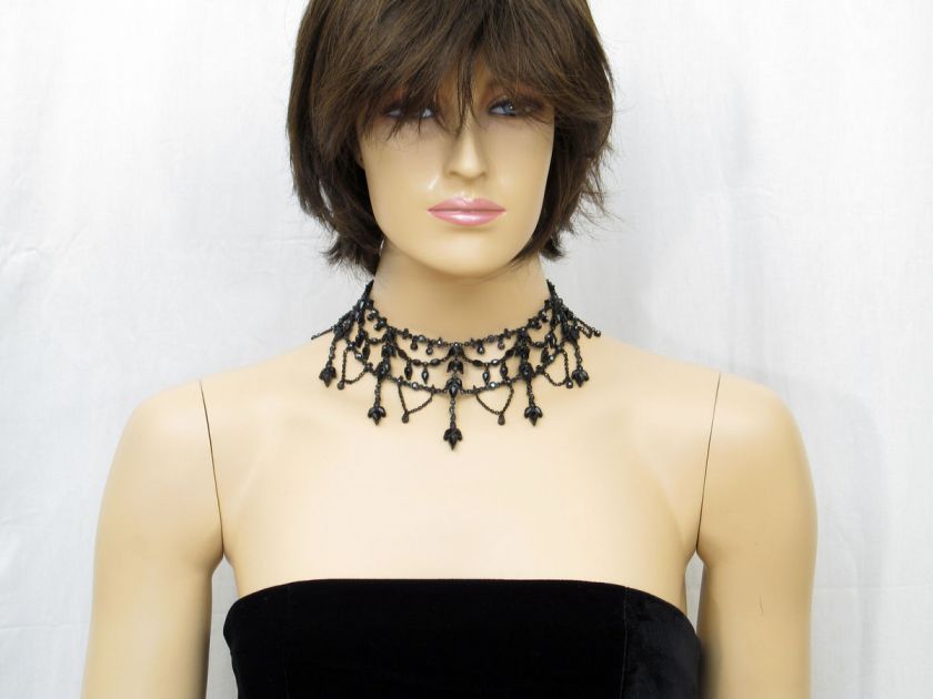 ST JOHN KNITS RUNWAY BLACK JET & HEMATITE NECKLACE   