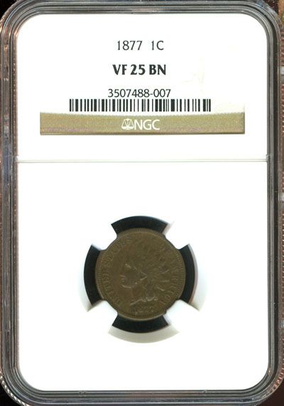 1877 NGC VF 25 BN INDIAN HEAD CENT 1C AC147  