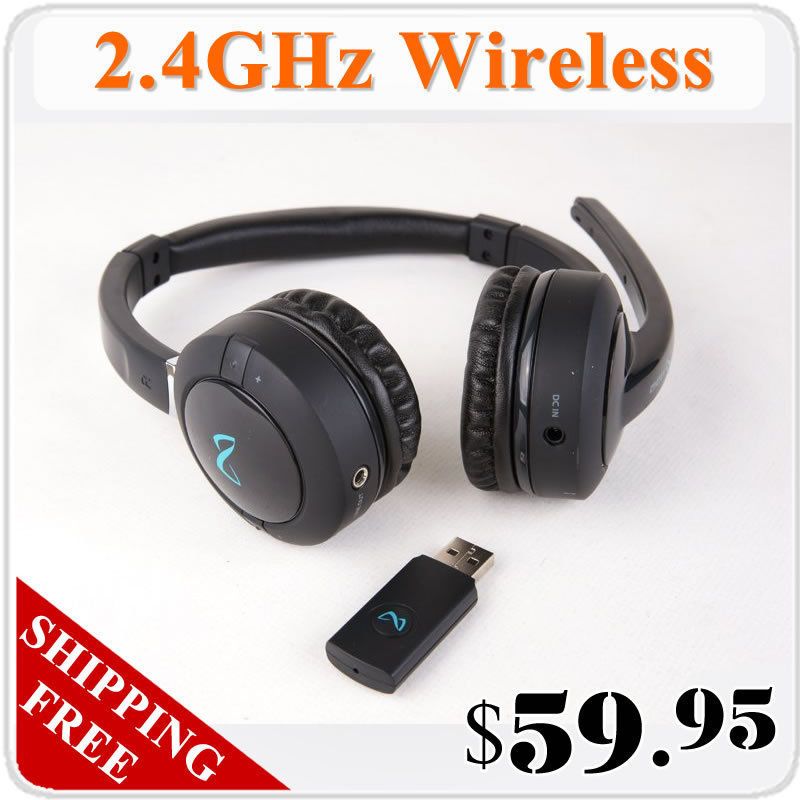 USB 2.4GHz Wireless Noise Cancelling Mic Headphone Headset w/ 3.5mm 