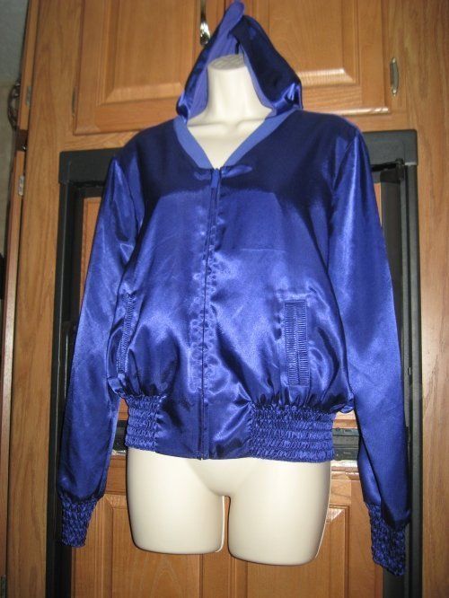 BEBE Sports Hoodie Jacket Shiny Polyester V Neck Royal Blue L  