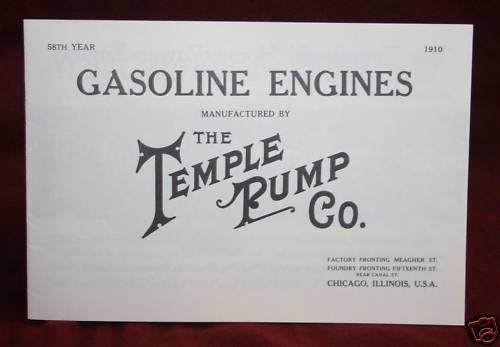 Temple Pump CO. Engine Manual & Booklet hit & miss  