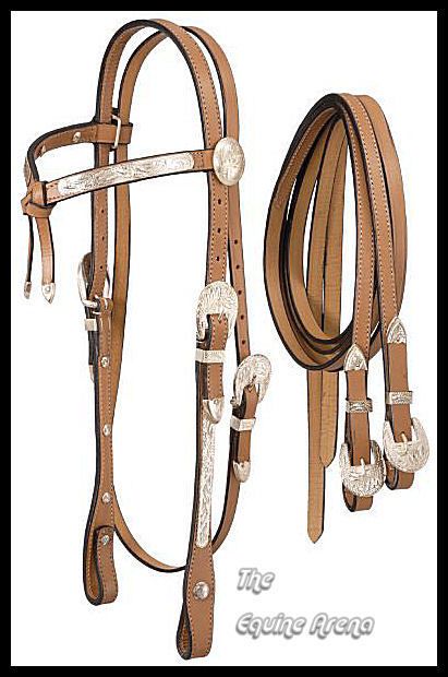 Light Oil Futurity Brown Silver Headstall & Split Show Rein Set  