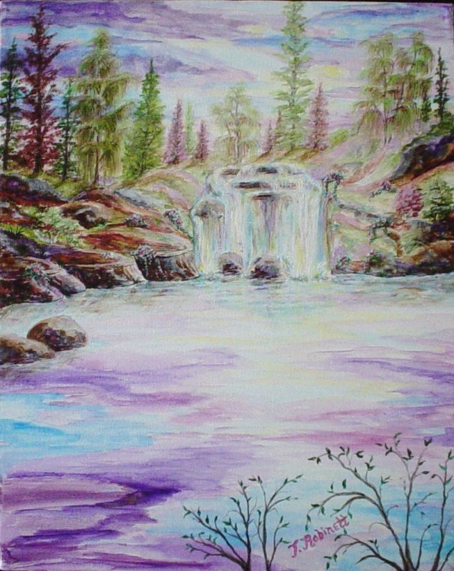 16 x 20 Cotton Candy Waterfall PAINTING NEW ORIGINAL  