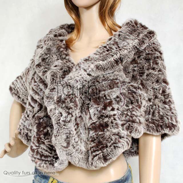 Rex Rabbit Fur Knitted Cape/Poncho/Wrap/Shawl/Stole  