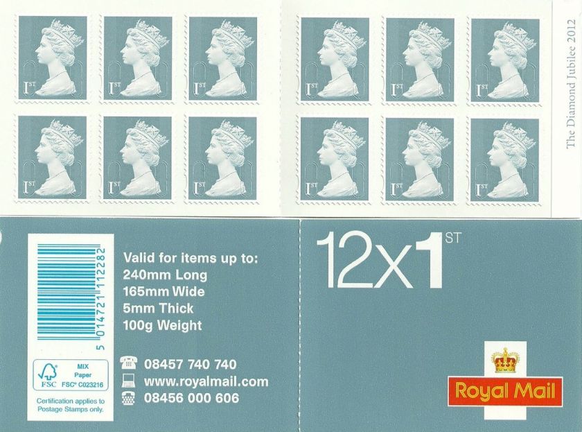 2012 Diamond Jubilee 12 x 1st Class Diamond Blue Definitives Retail 