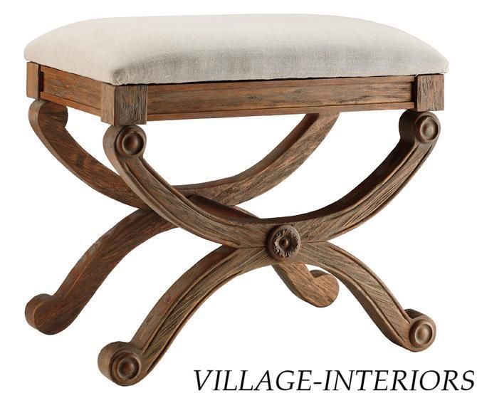   COUNTRY UPHOLSTERED NEOCLASSICAL TOSCANE LINEN OTTOMAN / BENCH ELMWOOD