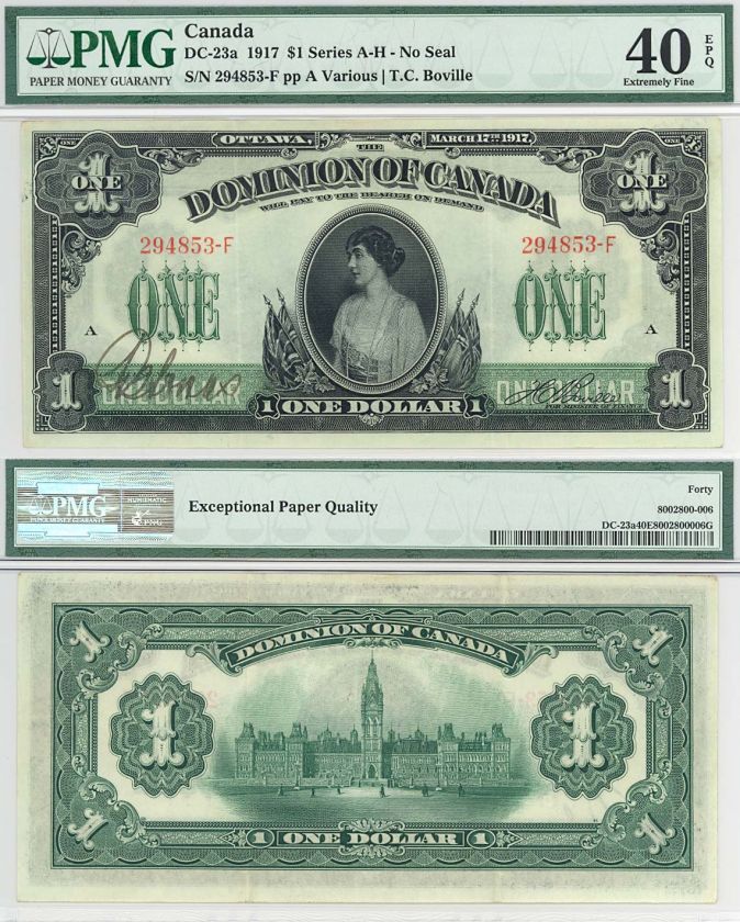 CANADA DC 23a 1917 $1 PMG GRADED 40 EPQ XF *  