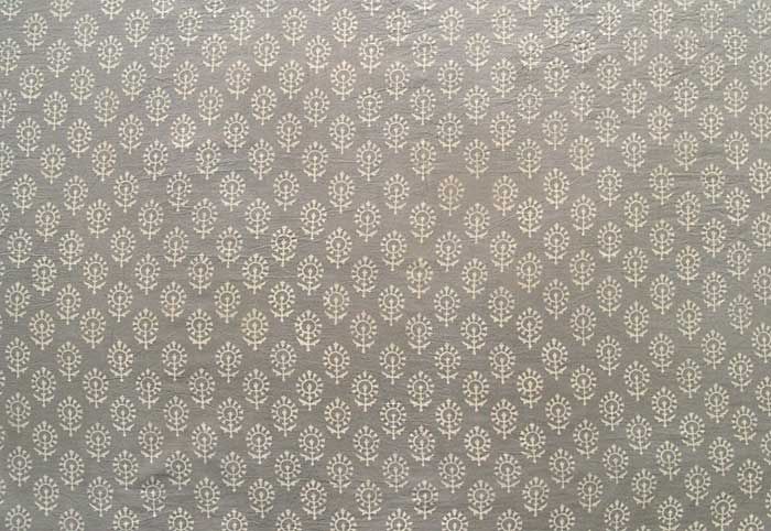 Hand Block Print, Cotton Fabric. Natural Dyes. 2½ Yards. Gray & Beige 