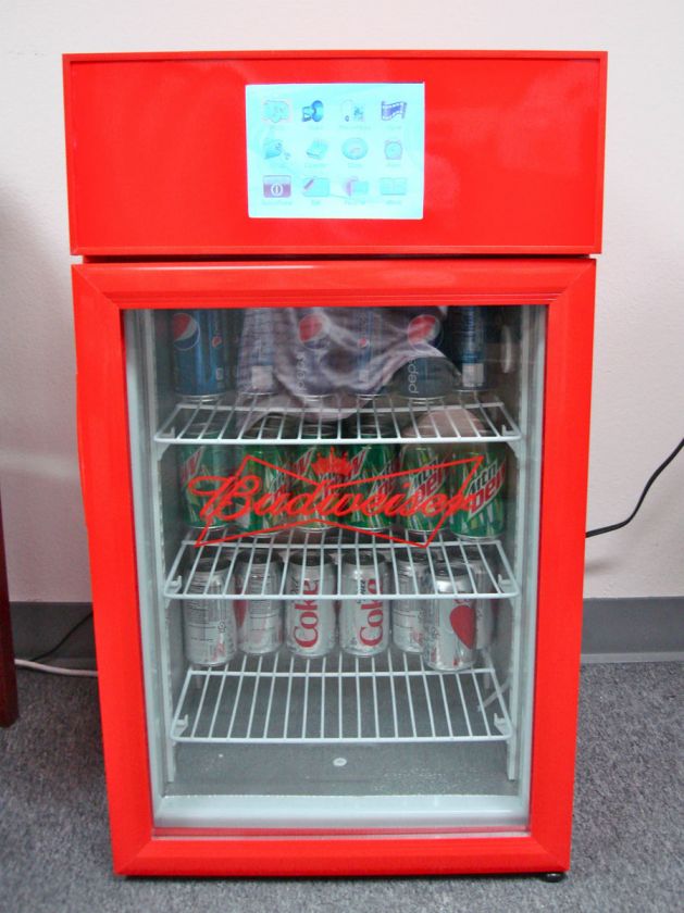   BEVERAGE COOLER w/BUD LOGO, DIGITAL PHOTO FRAM & MUSIC SPEAKERS   RED