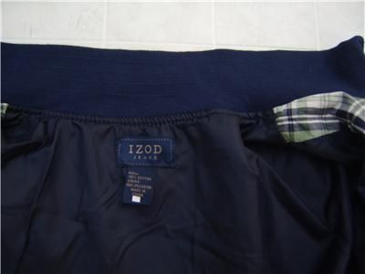 IZOD Mens Zip Full Lined L Jacket Coat Elastic Hem Cuff Green Navy 