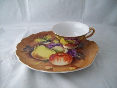 Lefton Snack Plate And Cup Set Heritage Brown Fruit Vtg  