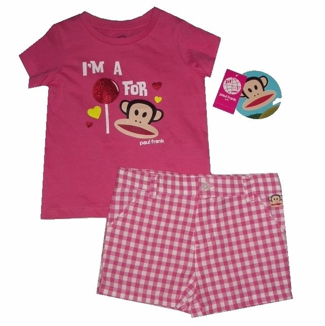 NEW PAUL FRANK~SHORT SET~PINK GINGHAM~12, 18, or 24 MOS  