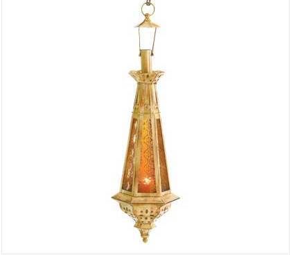 Teardrop Amber Glass Moroccan Hanging Candle Lantern  
