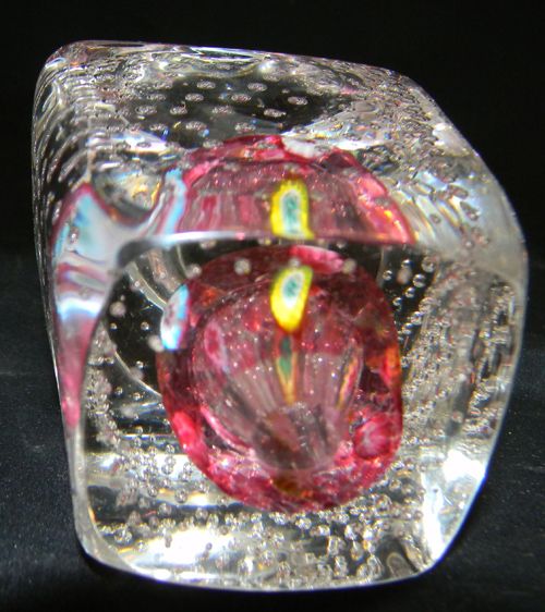 MODERN AIR TRAP GLASS W COLOR CANES PAPERWEIGHT  