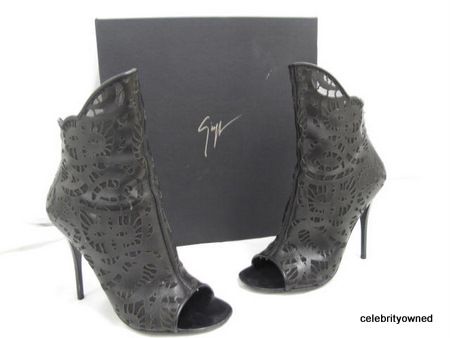 Giuseppe Zanotti Black Leather/Mesh Cut Out Peep Toe Booties 36  