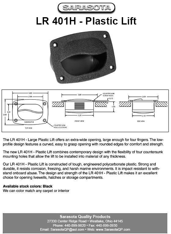 LR 401H, plastic lift, marine lock, latch  