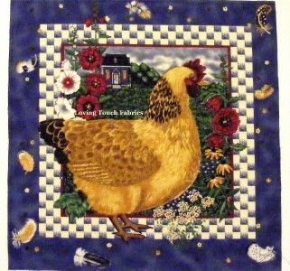 OOP Novelty Chicken Farm Quilt Fabric Panel 14 x 14  