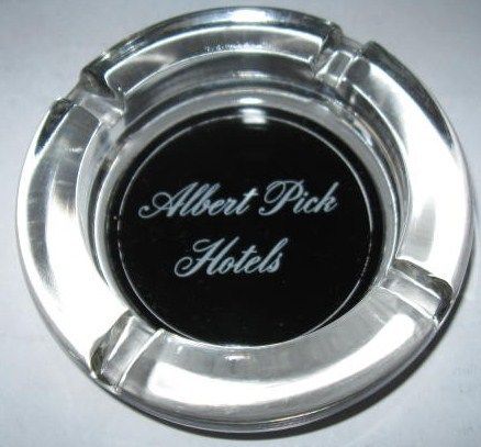 Albert Pick Hotels Clear Glass Ashtray Black Bottom  