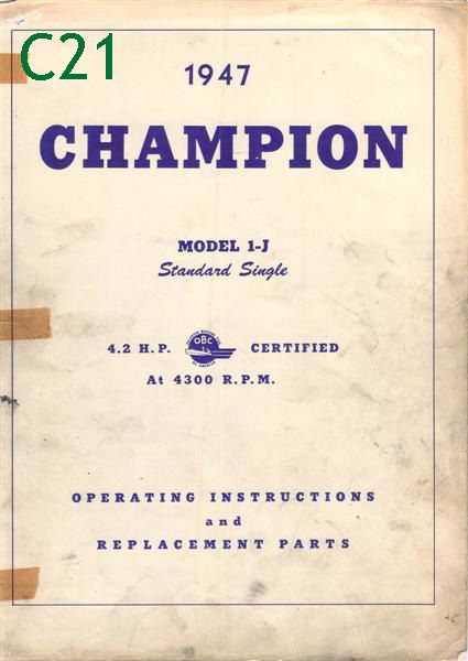 Antique Champion outboard owners manual parts catalog  