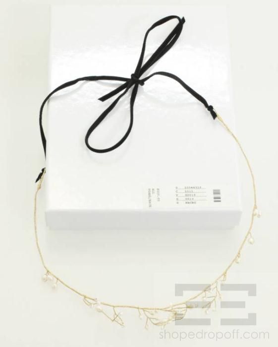 BHLDN Gold & Pearl Ribbon Tie Headband NEW  