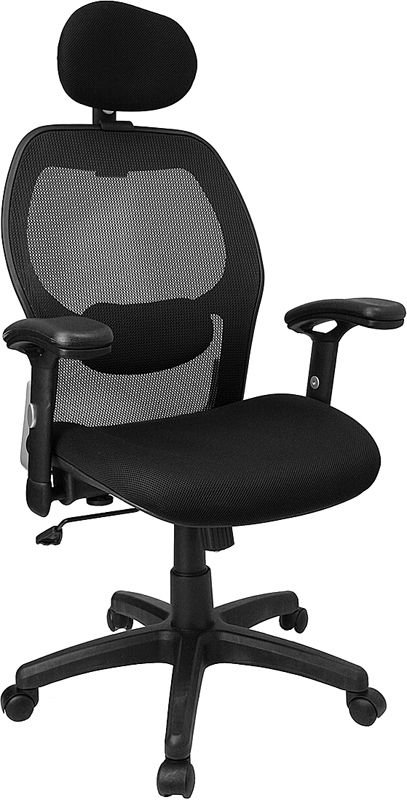 BLACK MESH SEAT BACK HEADREST COMPUTER OFFICE CHAIR  