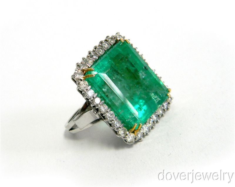 Vintage 42.80ct Diamond Emerald 18K Gold Cocktail Large Ring NR  