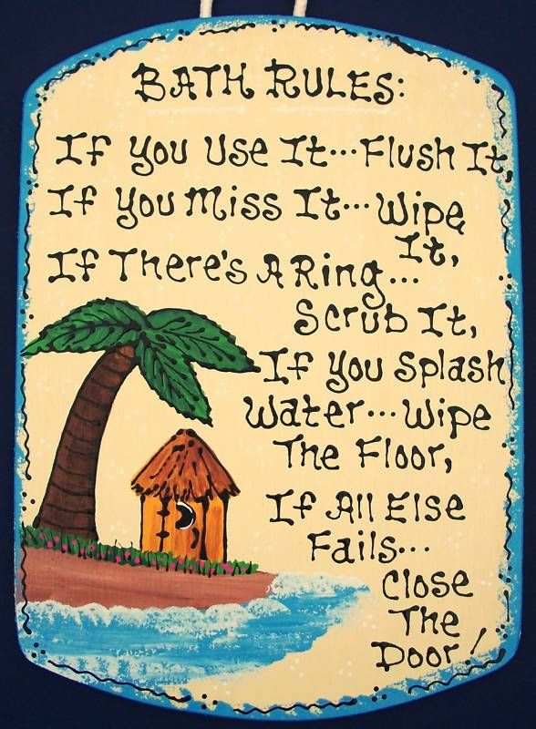 OUTHOUSE TIKI HUT Bath Rules SIGN Tropical Bar Bathroom  