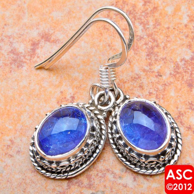 NATURAL TANZANITE .925 SILVER EARRINGS 1 1/8  