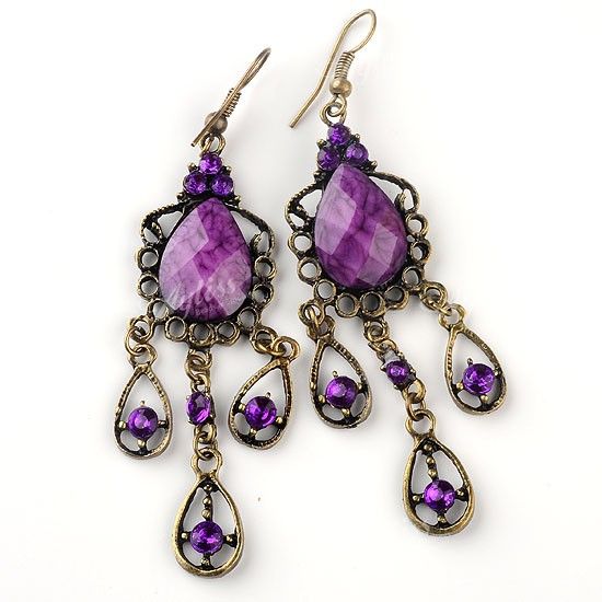   Teardrop Crystal Dangle Chandelier Hook Earring Vintage Antique  