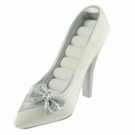 Brides Shoe Ring Holder Silver Bow Organizer Bridal  