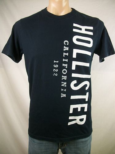 New Mens HOLLISTER Navy w/ Vertical White Print T Shirt  