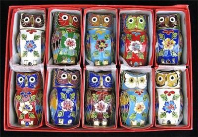 10PCS WHOLESALE HANDWORK CLOISONNE Owl TOOTHPICK HOLDER  