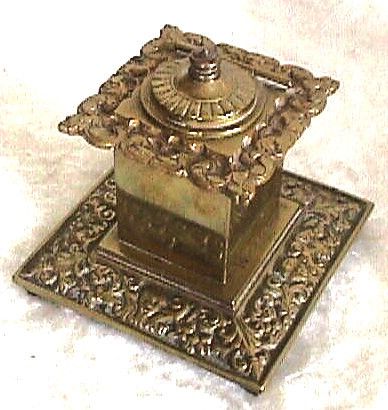 Victorian Solid Brass Footed Inkwell Rococo detailing  
