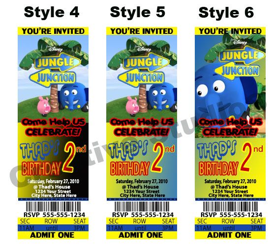 Jungle Junction Birthday Party Favor Ticket Invitations  