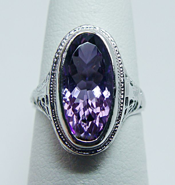 SMCO Antique 4ct Amethyst Filigree Ring 14K White Gold Estate Jewelry 