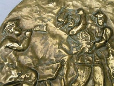 Antique embossed repousse bronze plaque. Unframed, Sgd  